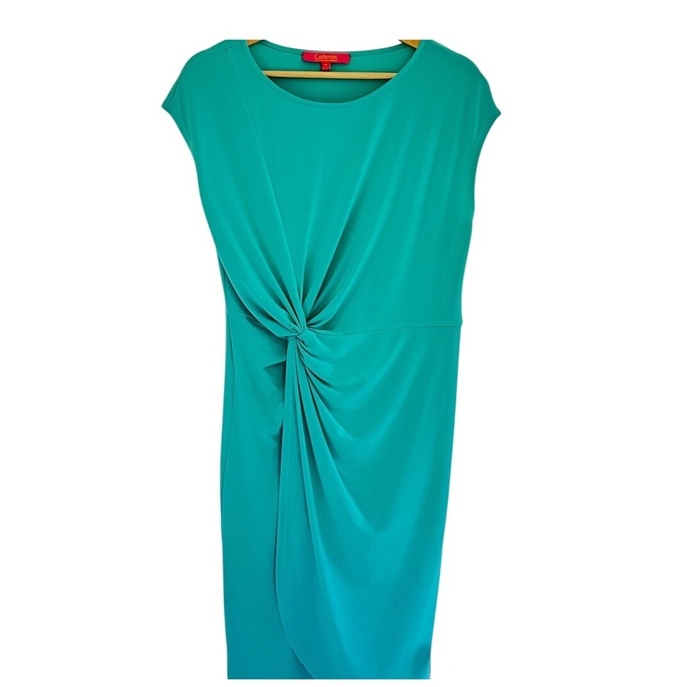 VTG Catherine Malandrino Teal Twist Dress Silk Minimalist Officecore Luxe